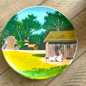 Vintage Hand-Painted Wooden Plate by Varnamo Sweden. Hand spun plate, as well.